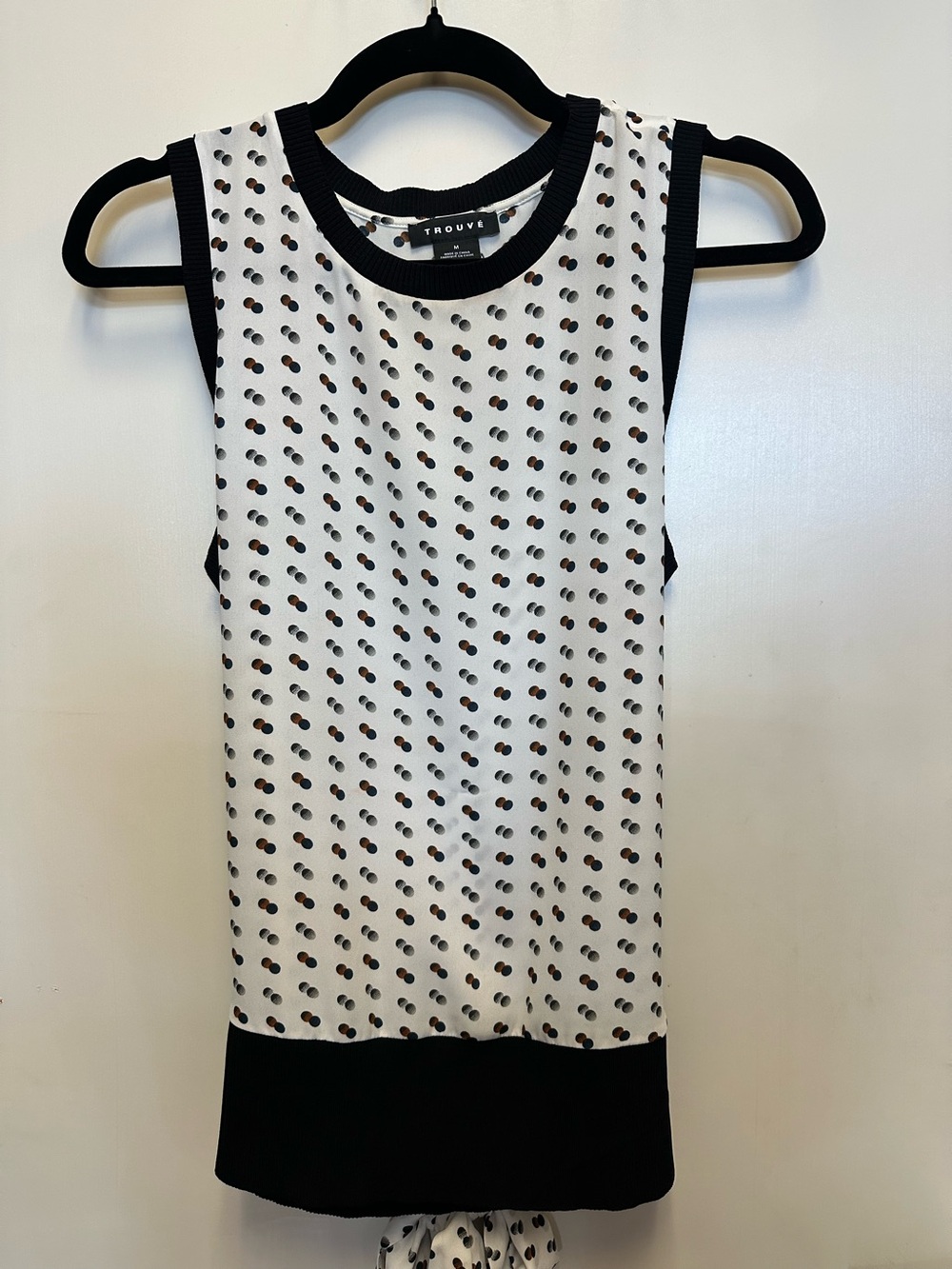 Trouvé White Polka Dot Sleeveless Tank with Black Trim
